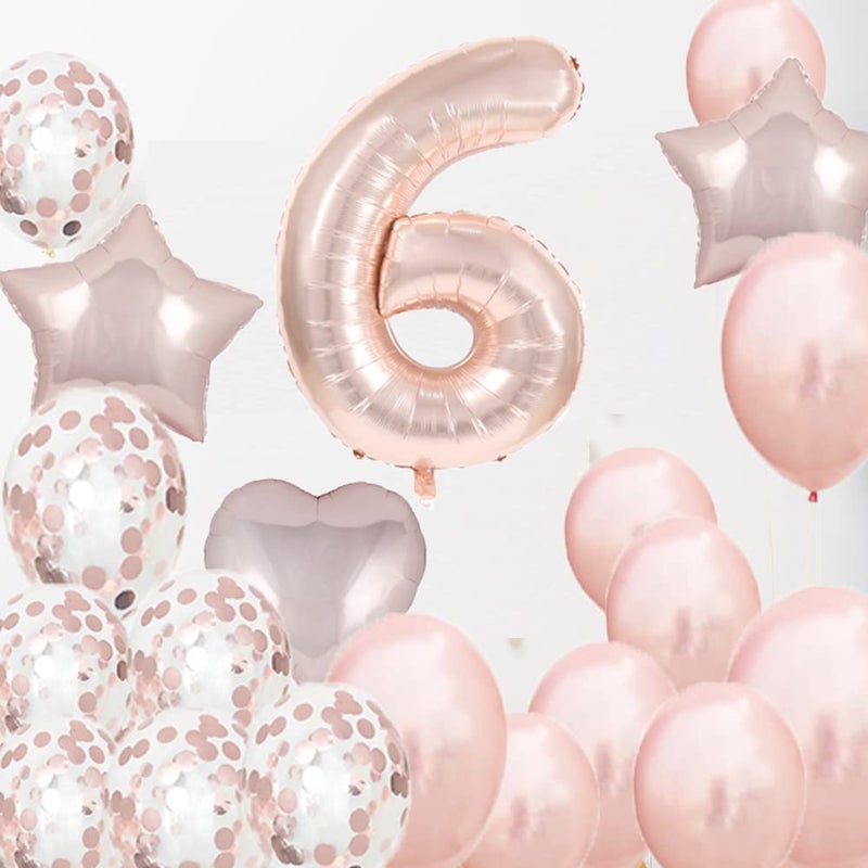 ZSNWGZ Sweet 6th Birthday Decorations Party Supplies,Rose Gold Number 6 Balloons,6th Foil Mylar Balloons Latex Balloon Decoration,Great 6th Birthday for Girls,Women,Men,Photo Props - Image 4